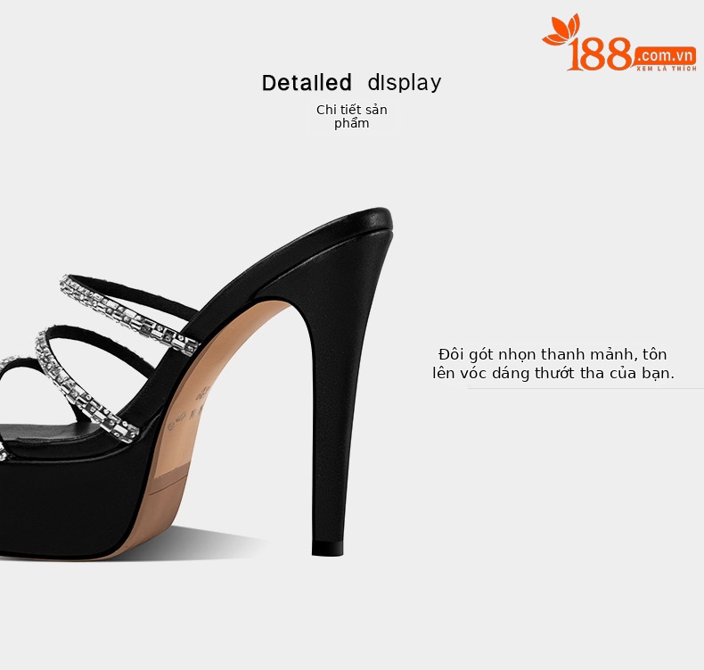 Sandal cao gót nữ hở mũi đính đá quai mảnh gót nhọn 6-8cm — Giày nhọn đen 35847-1, Giày nhọn trắng 35847-1, Black (Thick Heel) 35647-1, White (Thick Heel) 35647-1 chi tiết 10