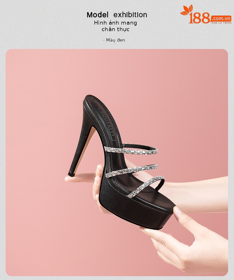 Sandal cao gót nữ hở mũi đính đá quai mảnh gót nhọn 6-8cm — Giày nhọn đen 35847-1, Giày nhọn trắng 35847-1, Black (Thick Heel) 35647-1, White (Thick Heel) 35647-1 chi tiết 14