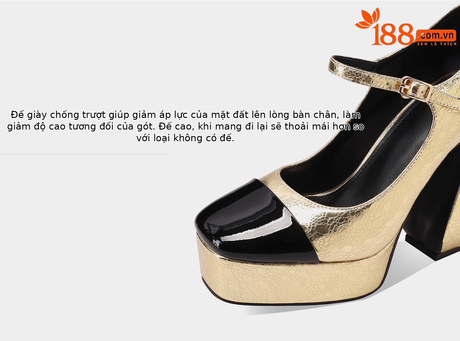 Giày Mary Jane nữ gót vuông cao 13 cm mũi vuông quai ngang khóa một dây — Vàng, Bạc chi tiết 11