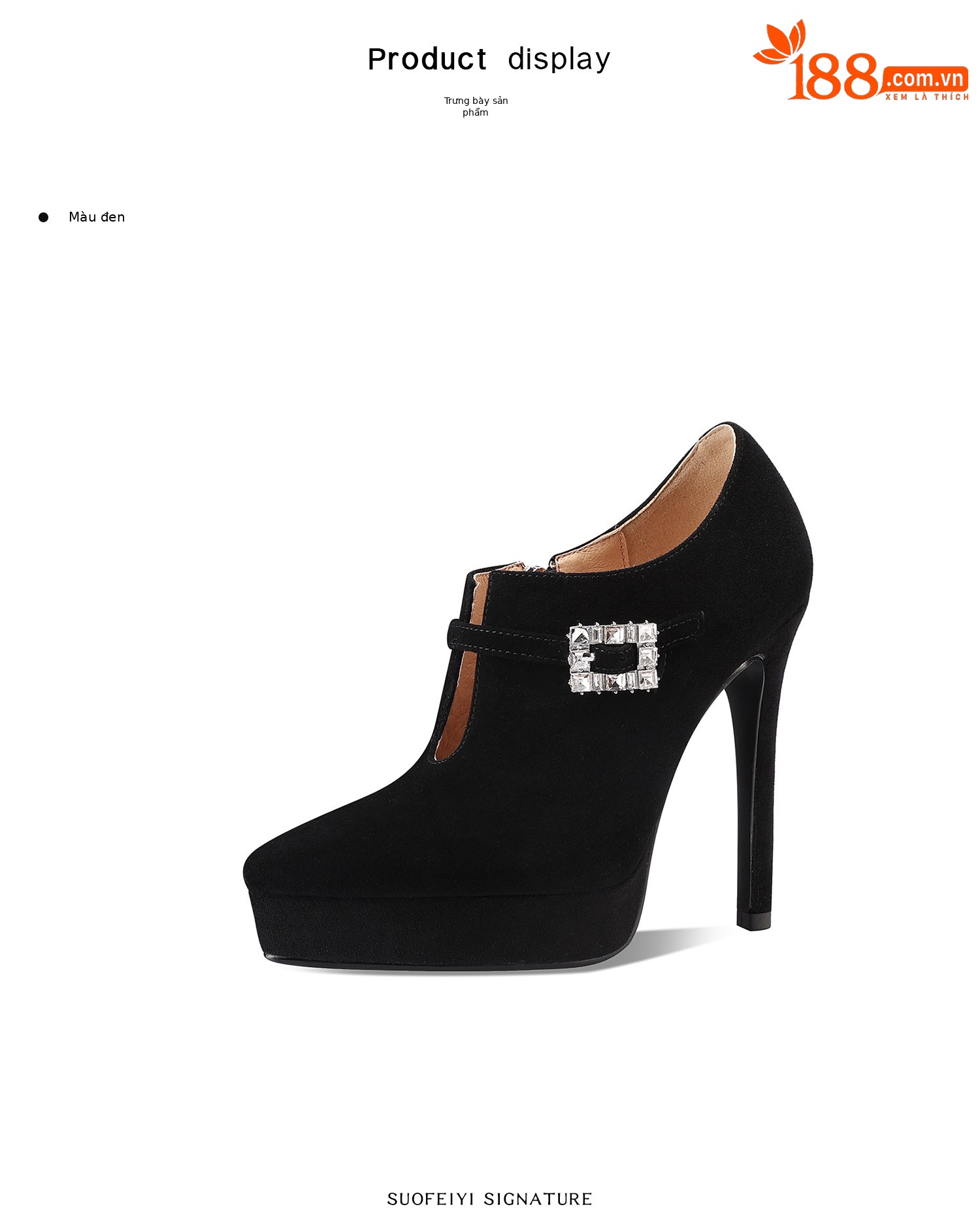 Boot cổ thấp nữ phong cách Pháp đính đá khóa vuông, gót nhọn 10–12 cm, da lộn chống nước — Đen Cao Gót 10cm, Hồng Da Cao Gót 10cm, Tím Cao Gót 10cm, Đen Cao Gót 12cm chi tiết 2