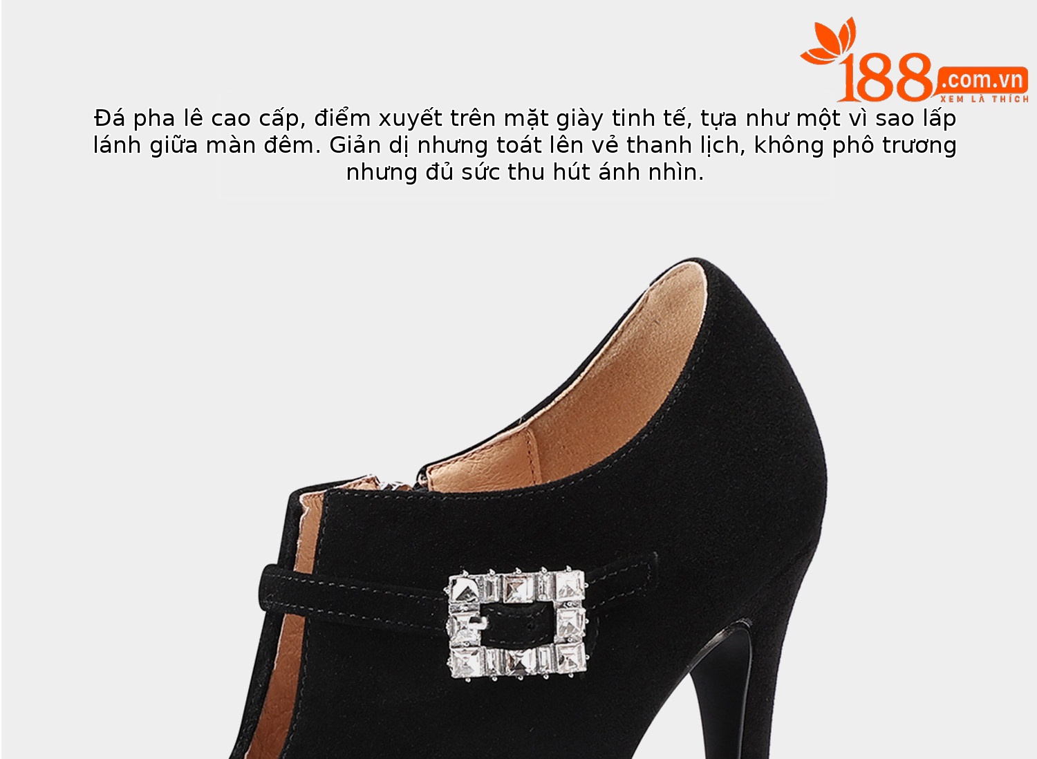 Boot cổ thấp nữ phong cách Pháp đính đá khóa vuông, gót nhọn 10–12 cm, da lộn chống nước — Đen Cao Gót 10cm, Hồng Da Cao Gót 10cm, Tím Cao Gót 10cm, Đen Cao Gót 12cm chi tiết 12