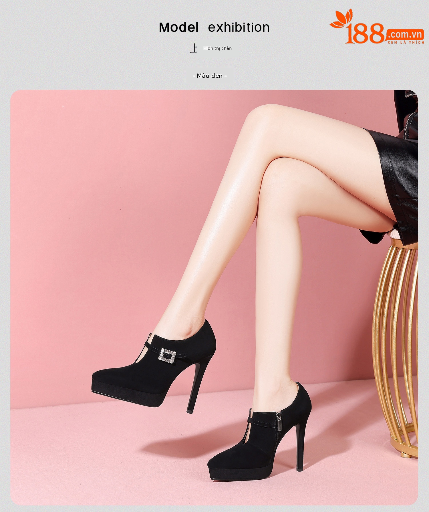 Boot cổ thấp nữ phong cách Pháp đính đá khóa vuông, gót nhọn 10–12 cm, da lộn chống nước — Đen Cao Gót 10cm, Hồng Da Cao Gót 10cm, Tím Cao Gót 10cm, Đen Cao Gót 12cm chi tiết 13