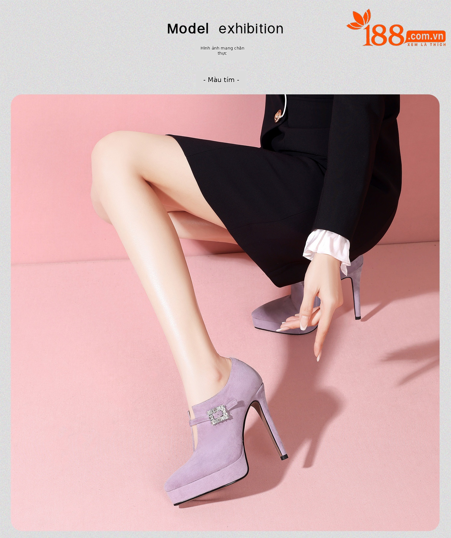 Boot cổ thấp nữ phong cách Pháp đính đá khóa vuông, gót nhọn 10–12 cm, da lộn chống nước — Đen Cao Gót 10cm, Hồng Da Cao Gót 10cm, Tím Cao Gót 10cm, Đen Cao Gót 12cm chi tiết 17