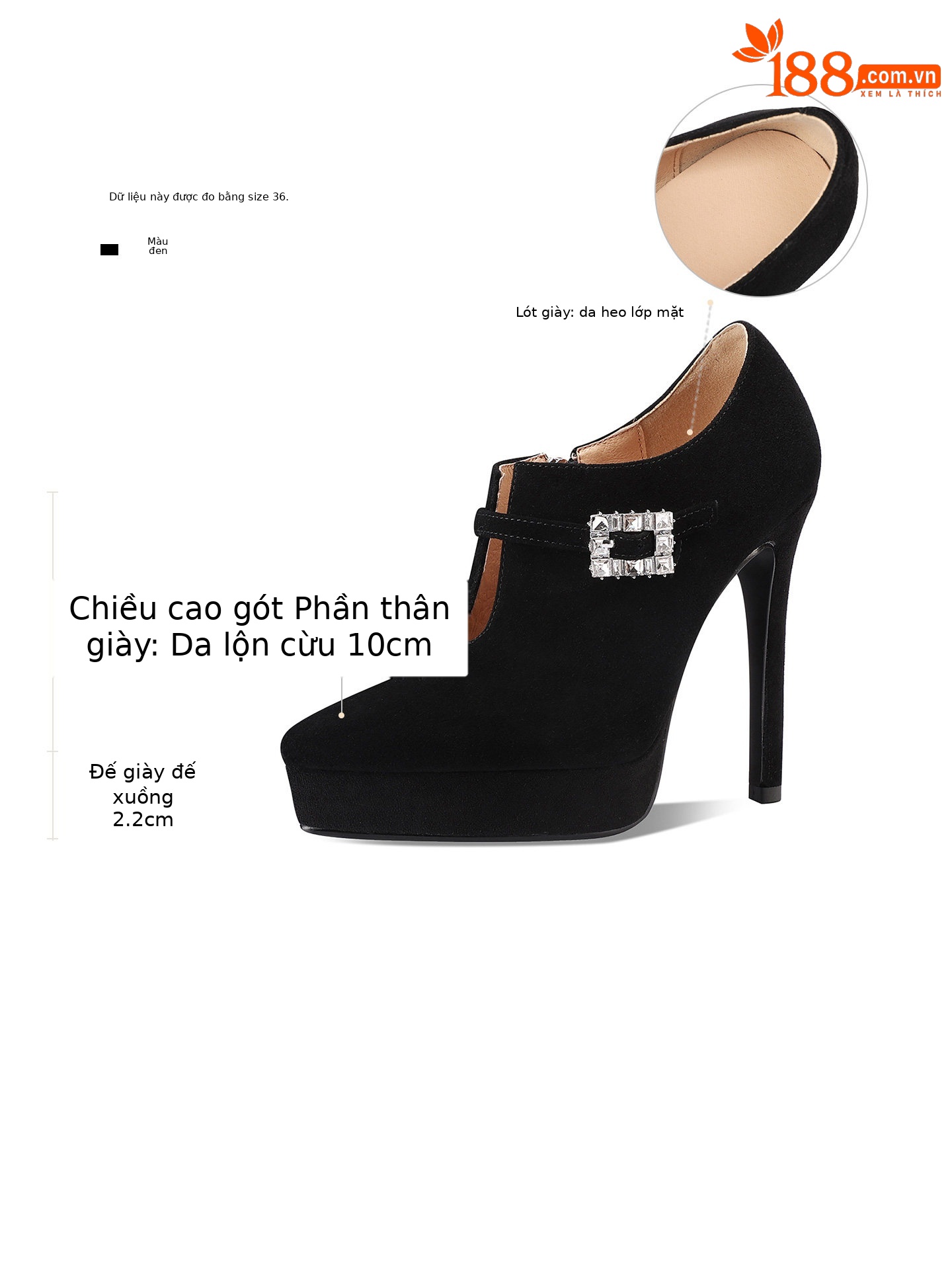 Boot cổ thấp nữ phong cách Pháp đính đá khóa vuông, gót nhọn 10–12 cm, da lộn chống nước — Đen Cao Gót 10cm, Hồng Da Cao Gót 10cm, Tím Cao Gót 10cm, Đen Cao Gót 12cm