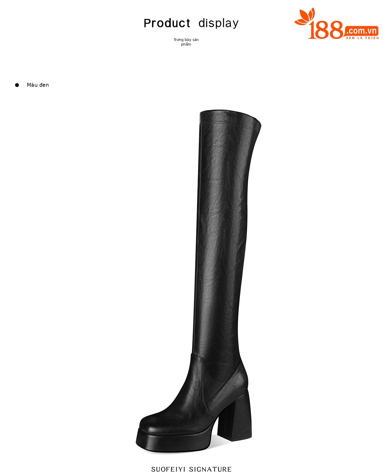 Boot nữ cổ cao ôm bắp chân gót cao dày đế tăng chiều cao — Đen, Nâu chi tiết 2