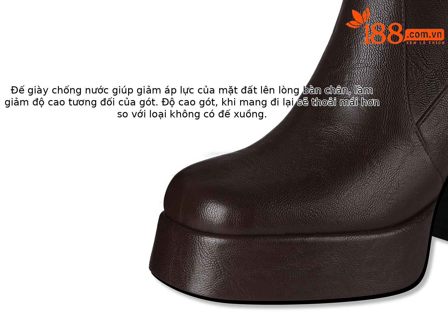 Boot nữ cổ cao ôm bắp chân gót cao dày đế tăng chiều cao — Đen, Nâu chi tiết 11