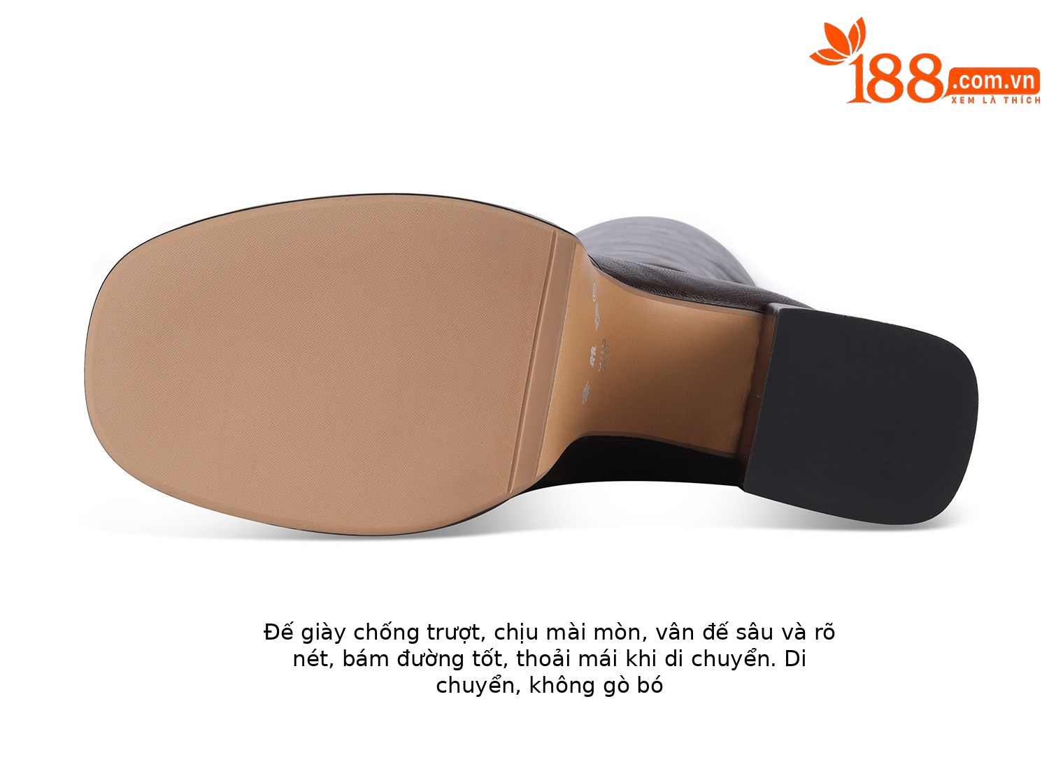 Boot nữ cổ cao ôm bắp chân gót cao dày đế tăng chiều cao — Đen, Nâu chi tiết 13