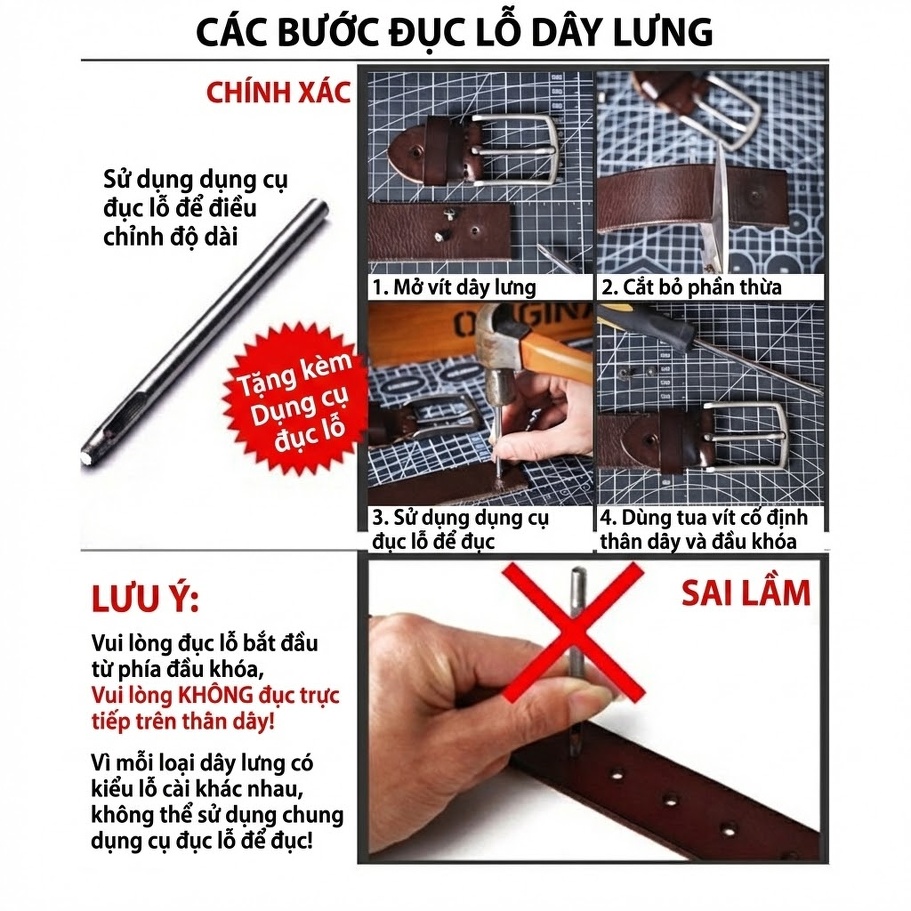 Thắt Lưng Nam Da Bò Dày Dặn Khóa Kim Loại Đồng Phong Cách Retro Màu Nâu chi tiết 2