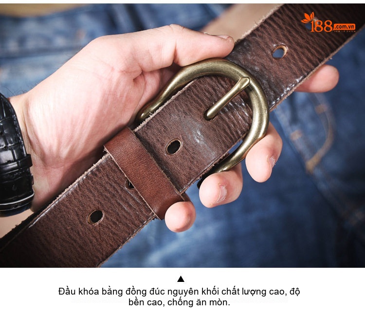 Thắt Lưng Nam Da Bò Dày Dặn Khóa Kim Loại Đồng Phong Cách Retro Màu Nâu chi tiết 9