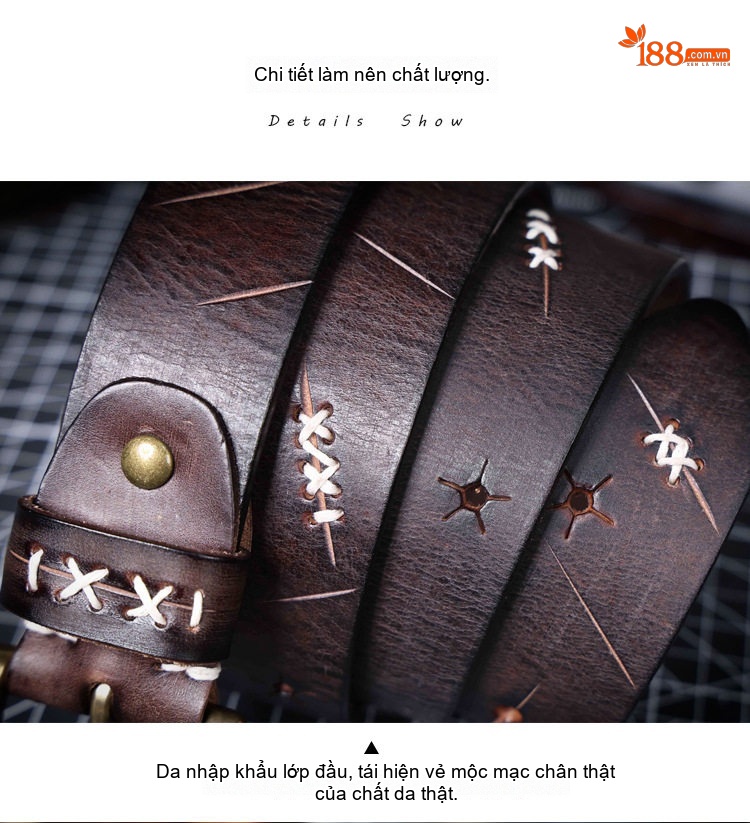 Thắt Lưng Nam Da Bò Dày Dặn Khóa Kim Loại Phong Cách Retro Màu Nâu Đậm, Nâu Vàng, Đen chi tiết 7