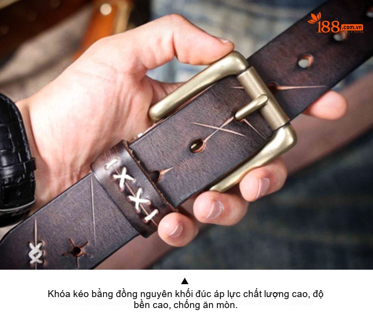 Thắt Lưng Nam Da Bò Dày Dặn Khóa Kim Loại Phong Cách Retro Màu Nâu Đậm, Nâu Vàng, Đen chi tiết 8