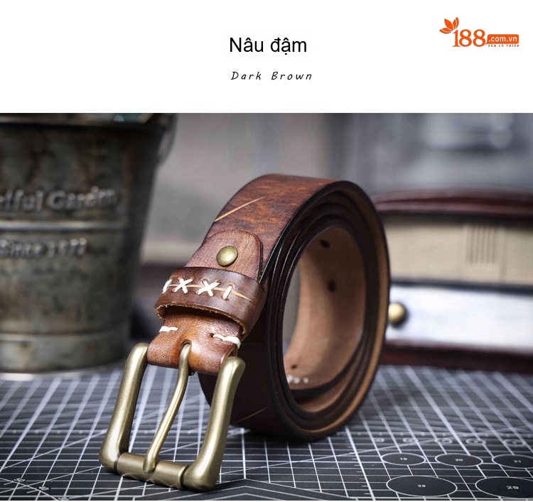 Thắt Lưng Nam Da Bò Dày Dặn Khóa Kim Loại Phong Cách Retro Màu Nâu Đậm, Nâu Vàng, Đen chi tiết 19