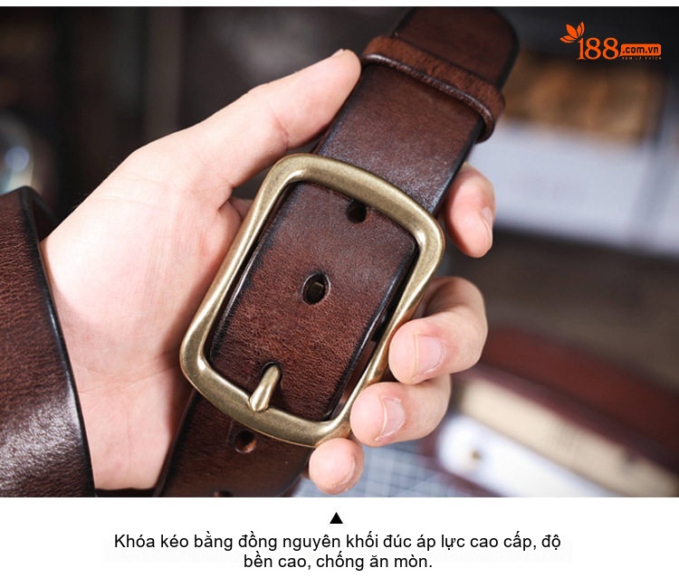 Thắt Lưng Nam Da Bò Khóa Kim Loại Đồng Nguyên Chất Phong Cách Cổ Điển Màu Nâu chi tiết 10