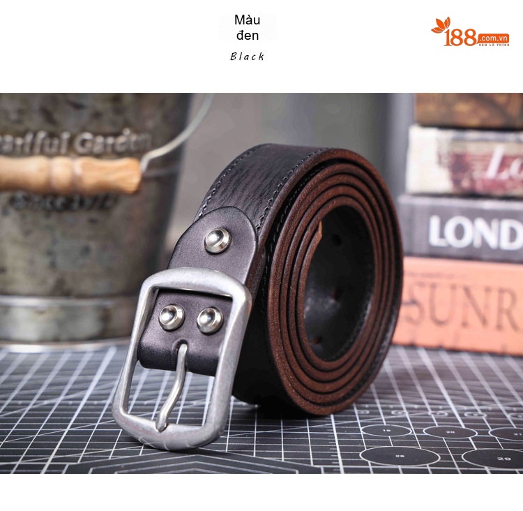 Thắt Lưng Nam Da Bò Khóa Kim Loại Phong Cách Retro Màu Nâu, Đen, Vàng Bò chi tiết 13