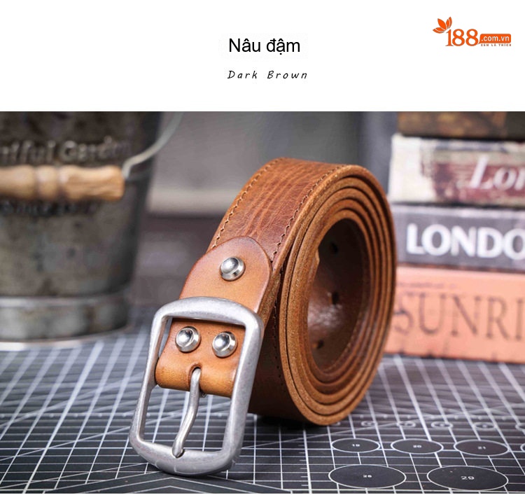 Thắt Lưng Nam Da Bò Khóa Kim Loại Phong Cách Retro Màu Nâu, Đen, Vàng Bò chi tiết 18
