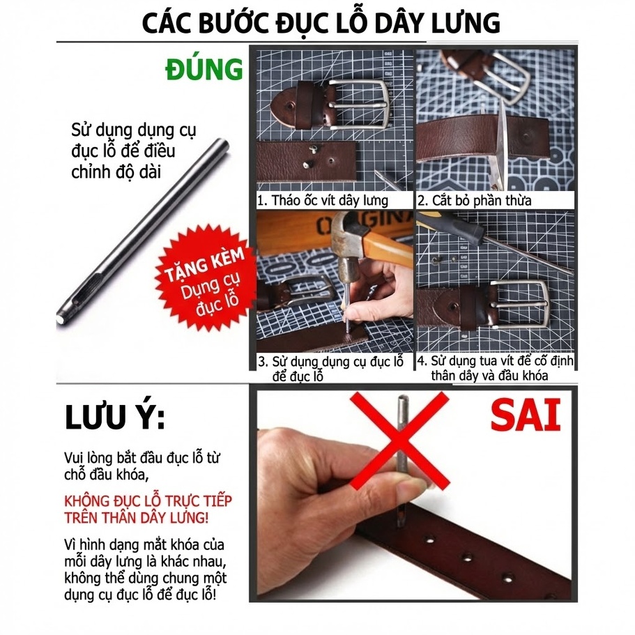 Thắt Lưng Nam Da Bò Khóa Kim Loại Phong Cách Retro Màu Nâu, Đen, Vàng Bò chi tiết 2