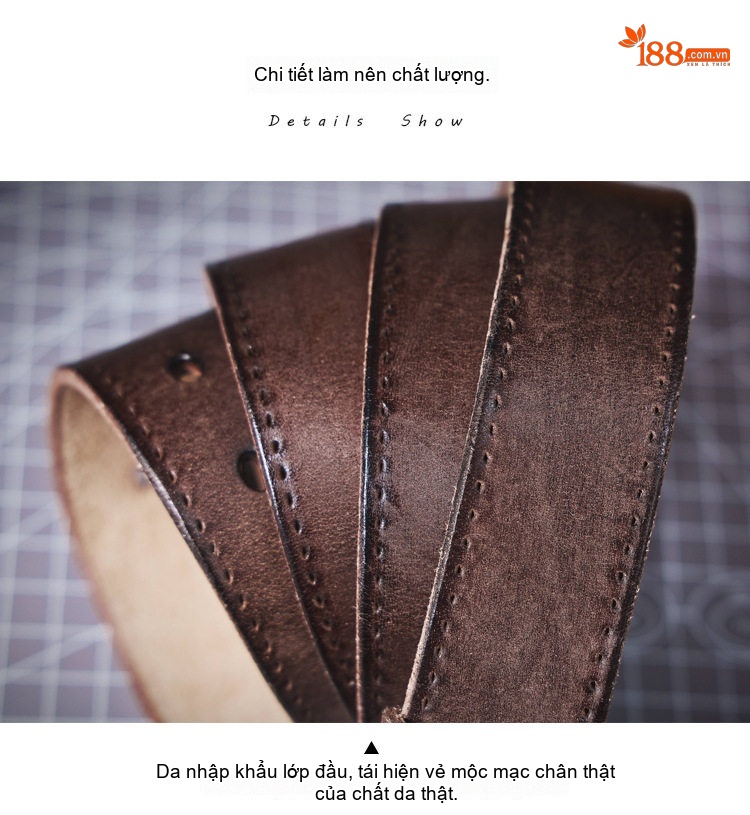 Thắt Lưng Nam Da Bò Kim Khóa Cổ Điển Màu Đen, Nâu, Vàng Kem chi tiết 8