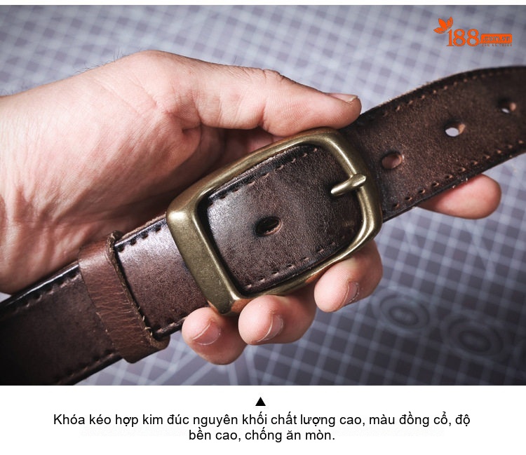 Thắt Lưng Nam Da Bò Kim Khóa Cổ Điển Màu Đen, Nâu, Vàng Kem chi tiết 9