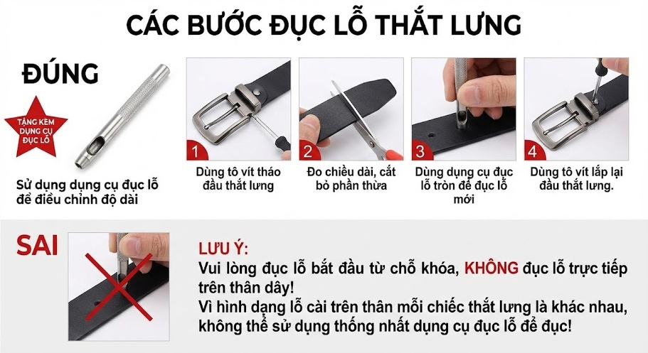 Thắt Lưng Nam Da Bò Kim Khóa Cổ Điển Màu Đen, Nâu, Vàng Kem chi tiết 2