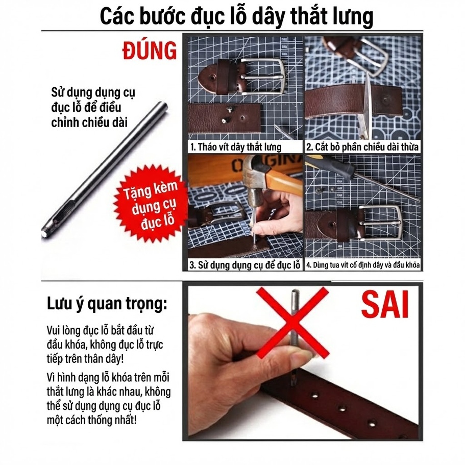 Thắt Lưng Nam Da Bò Mộc Thủ Công Mặt Khóa Đồng Nguyên Chất Phong Cách Cổ Điển Màu Nâu Vàng chi tiết 2