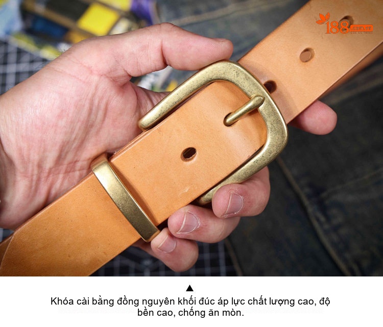 Thắt Lưng Nam Da Bò Mộc Thủ Công Mặt Khóa Đồng Nguyên Chất Phong Cách Cổ Điển Màu Nâu Vàng chi tiết 13
