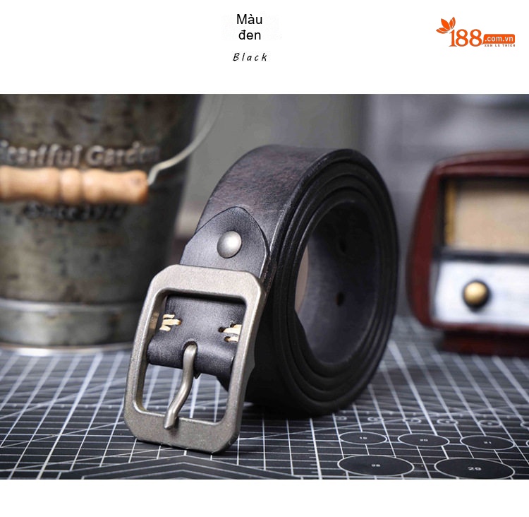 Thắt Lưng Nam Da Bò Nguyên Miếng Mặt Khóa Kim Loại Phong Cách Retro Màu Đen, Nâu, Nâu Đậm chi tiết 12