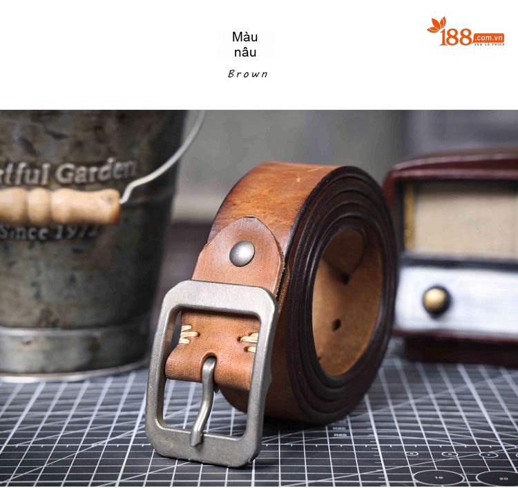 Thắt Lưng Nam Da Bò Nguyên Miếng Mặt Khóa Kim Loại Phong Cách Retro Màu Đen, Nâu, Nâu Đậm chi tiết 17