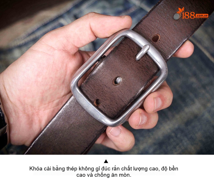 Thắt Lưng Nam Da Bò Nguyên Tấm Phong Cách Retro Khóa Kim Loại Màu Đen, Nâu chi tiết 13