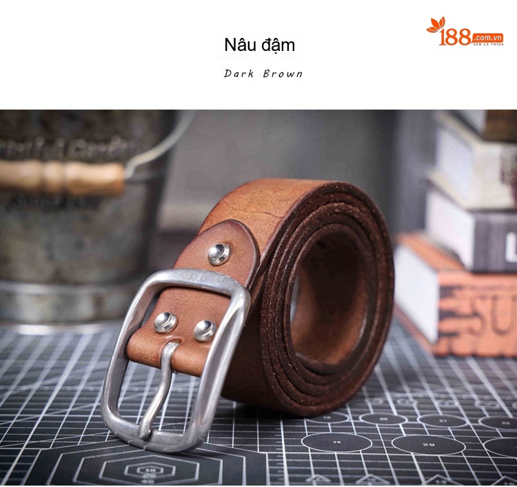 Thắt Lưng Nam Da Bò Nguyên Tấm Phong Cách Retro Khóa Kim Loại Màu Đen, Nâu chi tiết 24