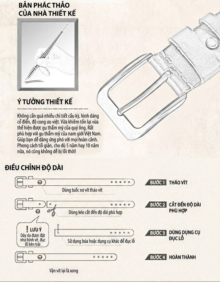 Thắt Lưng Nam Da Thuần Vật Dáng Kim Khóa Phong Cách Retro Màu Nâu, Đen chi tiết 8