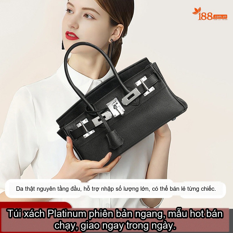 Túi Birkin Nữ Da Bò Dáng Dài Khóa Bạc Cao Cấp Màu Be, Đen, Xanh Dương...