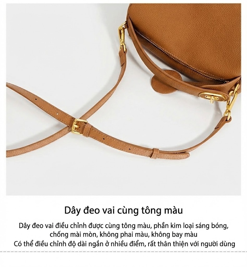Túi Boston Da Bò Cao Cấp Đeo Vai, Đeo Chéo Màu Nâu chi tiết 9