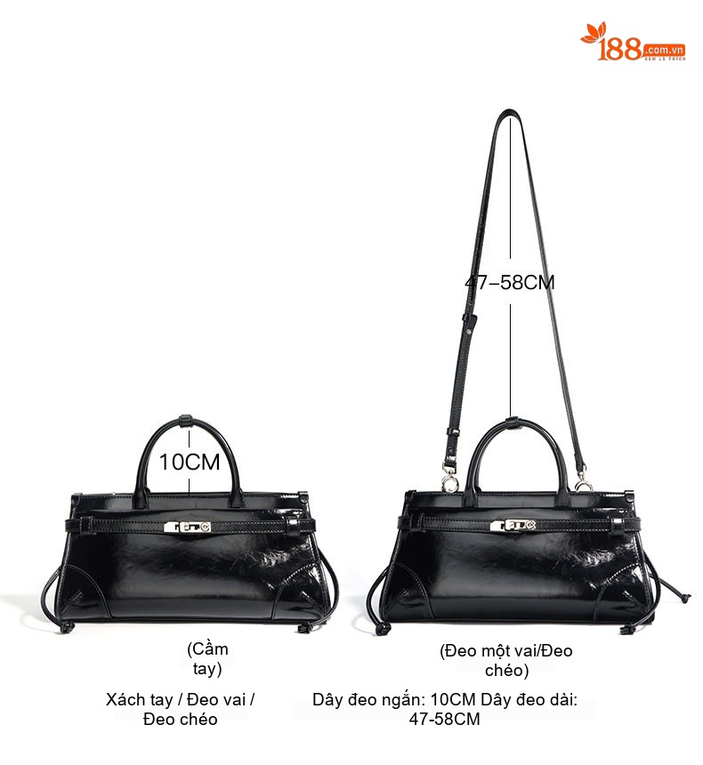 Túi Boston Nữ Da Bò SoftLuxBag Sức Chứa Lớn Đeo Vai, Đeo Chéo Màu Đen, Nâu, Trắng chi tiết 6
