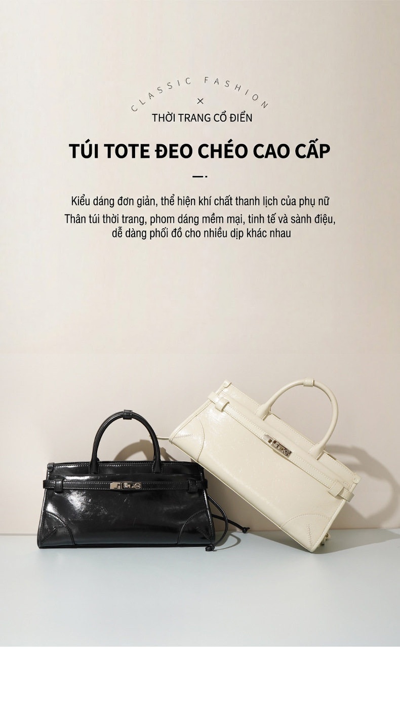 Túi Boston Nữ Da Bò SoftLuxBag Sức Chứa Lớn Đeo Vai, Đeo Chéo Màu Đen, Nâu, Trắng chi tiết 1