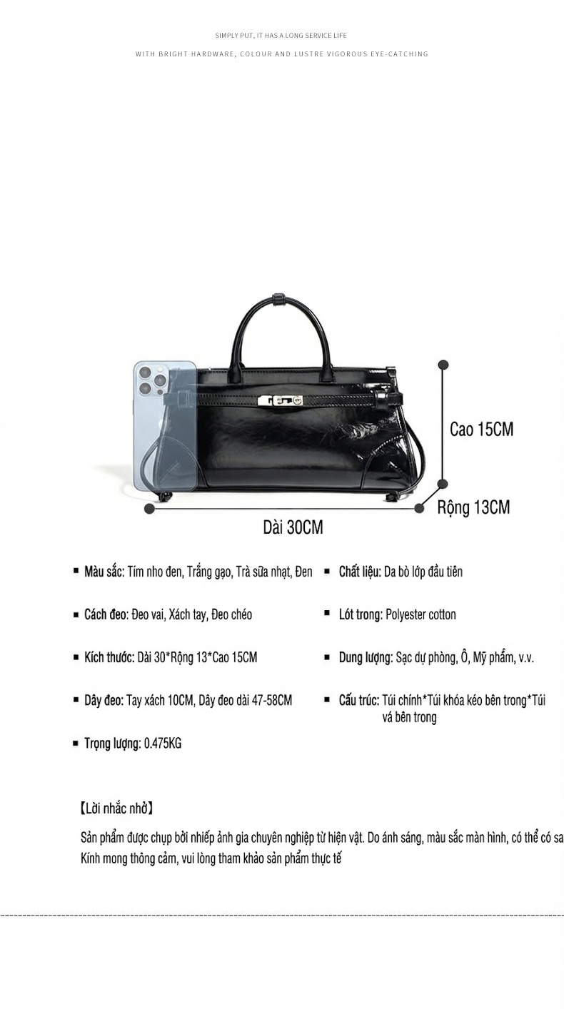 Túi Boston Nữ Da Bò SoftLuxBag Sức Chứa Lớn Đeo Vai, Đeo Chéo Màu Đen, Nâu, Trắng chi tiết 8