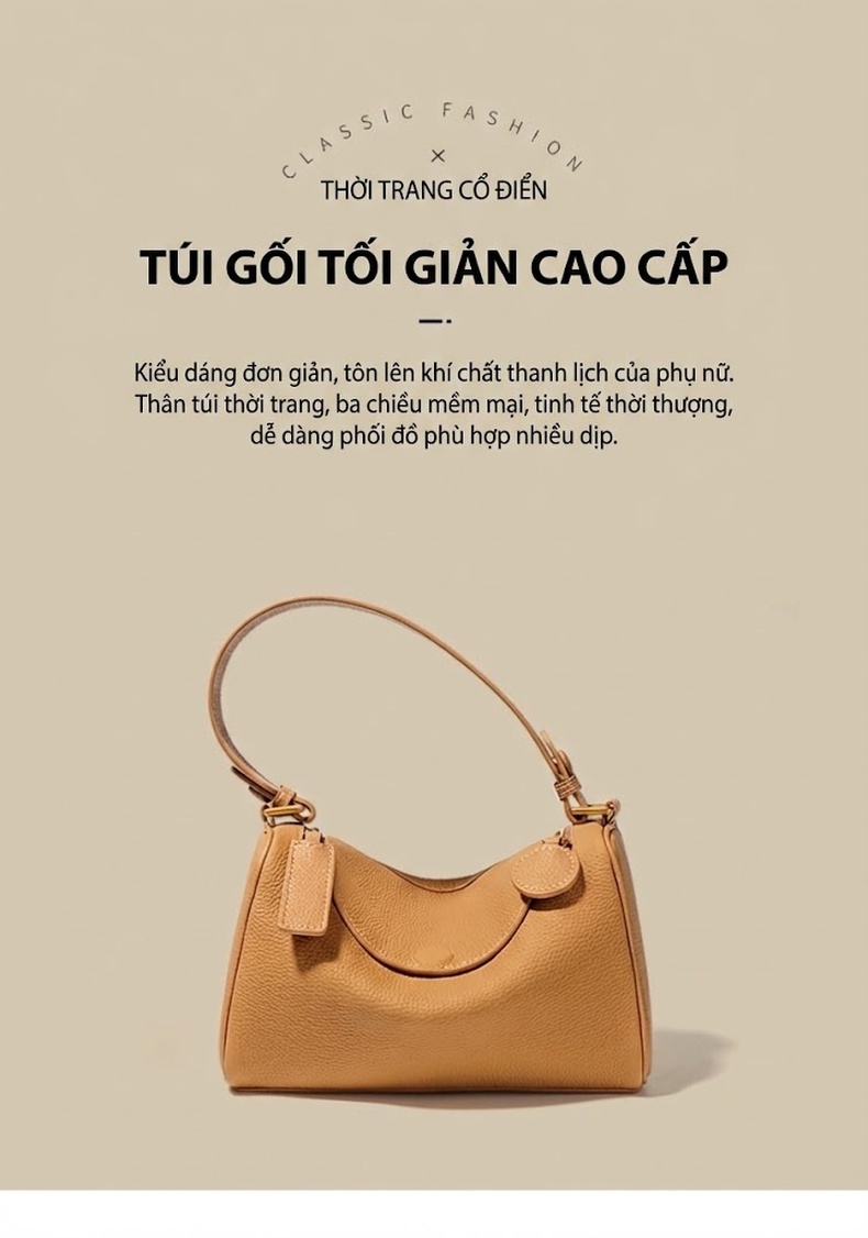Túi Boston Nữ Da Bò Thật Đeo Vai Đeo Chéo Đa Năng Màu Nâu chi tiết 2