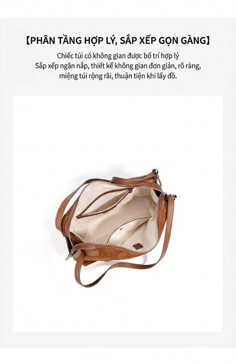 Túi Boston Nữ Da Mờ Tote Đeo Vai Cỡ Lớn Phong Cách Cổ Điển Màu Nâu, Nâu Đậm chi tiết 11
