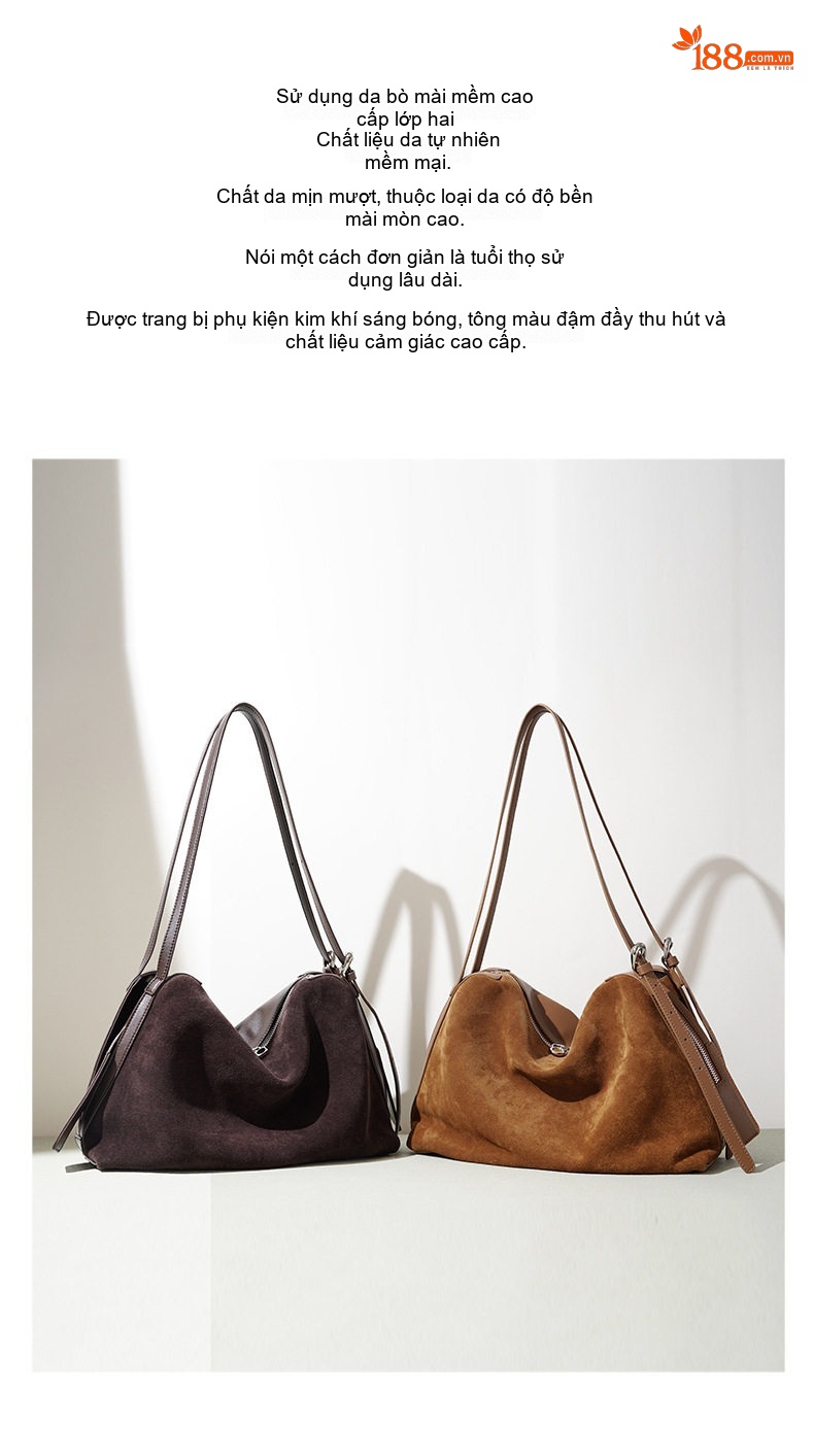 Túi Boston Nữ Da Mờ Tote Đeo Vai Cỡ Lớn Phong Cách Cổ Điển Màu Nâu, Nâu Đậm chi tiết 3