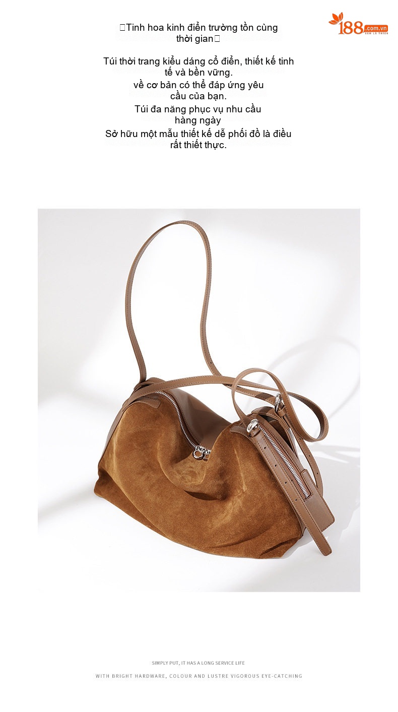 Túi Boston Nữ Da Mờ Tote Đeo Vai Cỡ Lớn Phong Cách Cổ Điển Màu Nâu, Nâu Đậm chi tiết 8