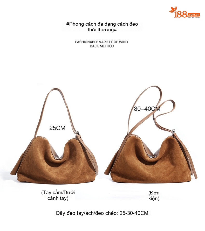 Túi Boston Nữ Da Mờ Tote Đeo Vai Cỡ Lớn Phong Cách Cổ Điển Màu Nâu, Nâu Đậm chi tiết 10