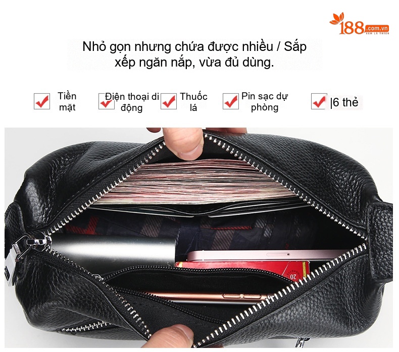 Túi Cầm Tay Nam Da Bò Lớn Thời Trang Màu Đen chi tiết 12