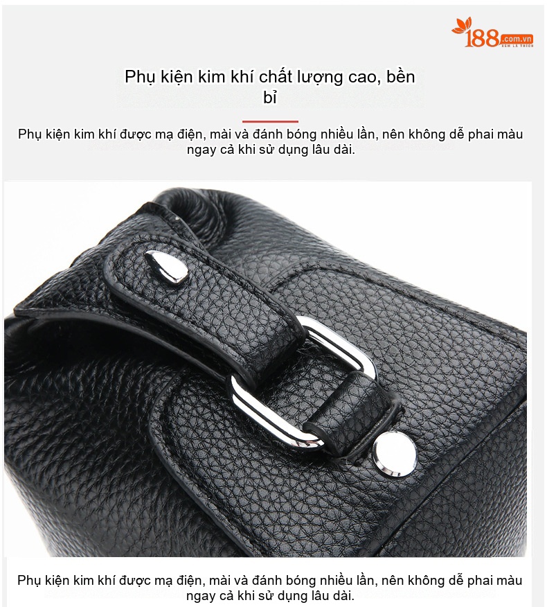 Túi Cầm Tay Nam Da Bò Lớn Thời Trang Màu Đen chi tiết 14