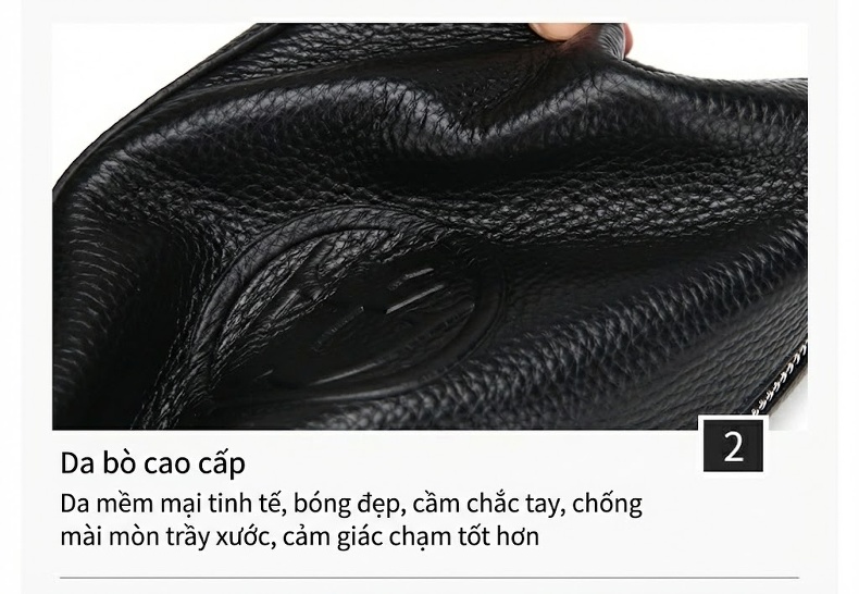Túi Cầm Tay Nam Da Bò Lớn Thời Trang Màu Đen chi tiết 37