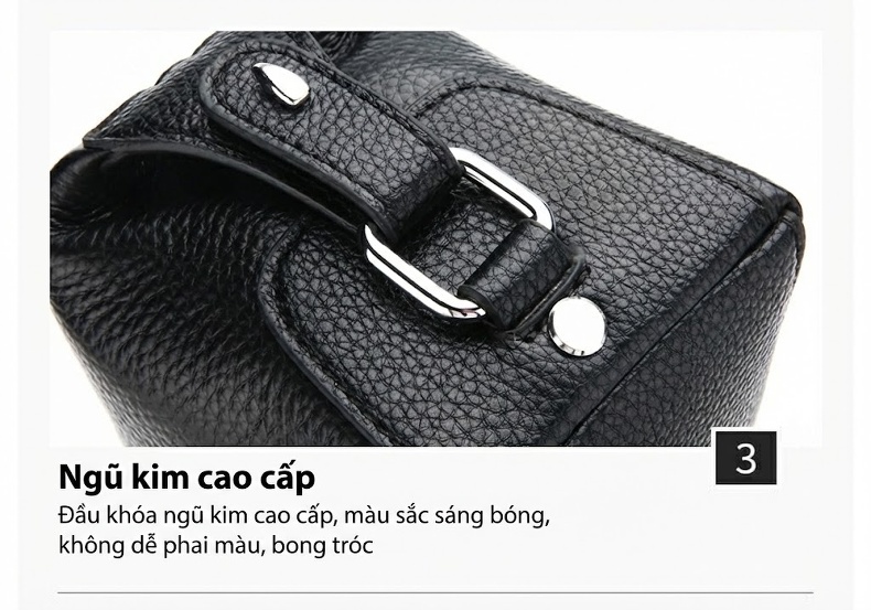 Túi Cầm Tay Nam Da Bò Lớn Thời Trang Màu Đen chi tiết 38