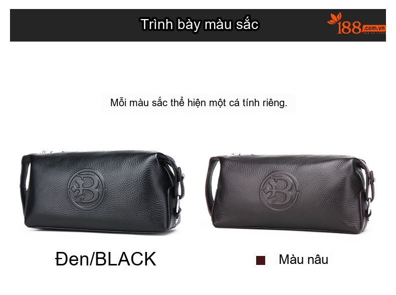 Túi Cầm Tay Nam Da Bò Lớn Thời Trang Màu Đen chi tiết 5