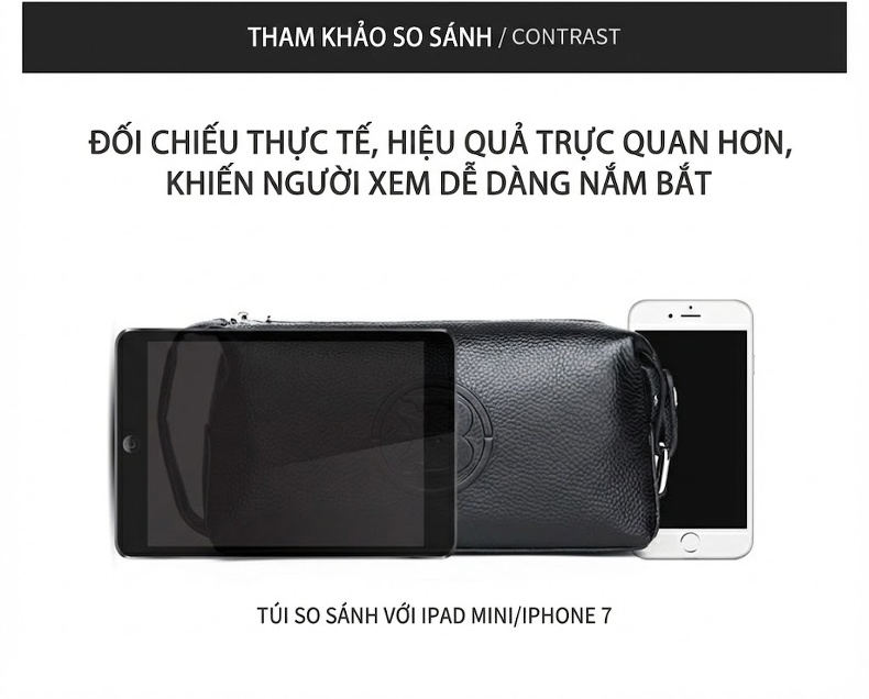 Túi Cầm Tay Nam Da Bò Lớn Thời Trang Màu Đen chi tiết 6