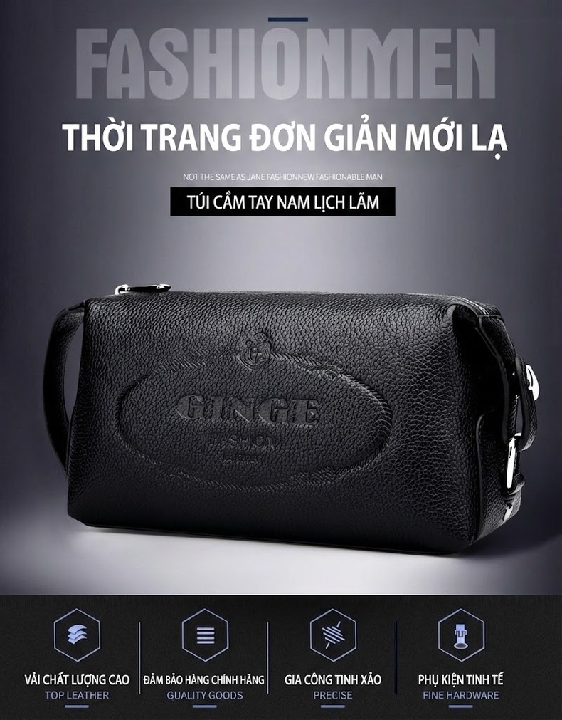 Túi Cầm Tay Nam Da Bóng Lớn, Đựng Tiền, Điện Thoại, Dáng Công Sở Màu Đen, Nâu chi tiết 1