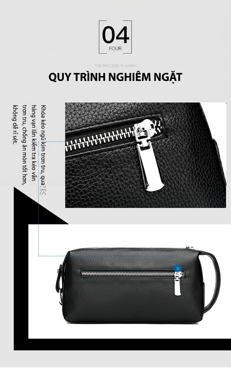 Túi Cầm Tay Nam Da Bóng Lớn, Đựng Tiền, Điện Thoại, Dáng Công Sở Màu Đen, Nâu chi tiết 8