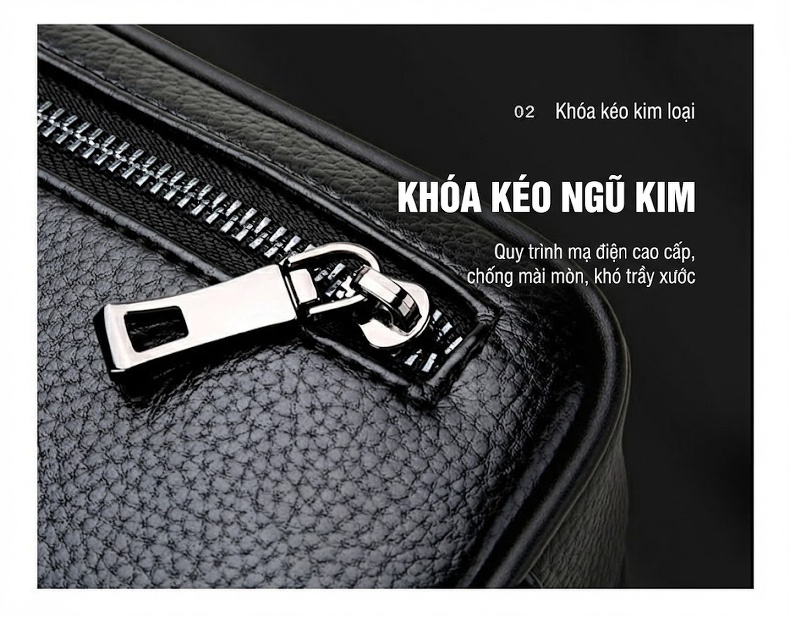 Túi Cầm Tay Nam Da Bóng Thời Trang Công Sở Nhiều Ngăn Màu Nâu chi tiết 10