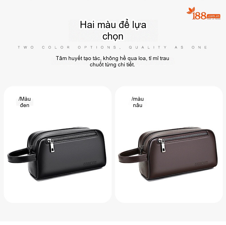 Túi Cầm Tay Nam Da Bóng Thời Trang Công Sở Nhiều Ngăn Màu Nâu chi tiết 12